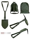 Klappspaten 47cm, Klappbarer Schneeschieber mit Hacke, Klappspaten Camping Hochfester Extra Stabiler Schaufel Aus Kohlenstoffstahl, Klappschaufel für Outdoor, Schneeschaufeln, Garten, Camping (Oliv)