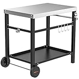 onlyfire Grillwagen | Edelstahl Grilltisch mit großer Arbeitsfläche, Grill Beistelltisch Outdoor Grill Trolley Grilltisch Outdoor Servierwagen Outdoor Garten Trolley für Outdoor, Garten, 85,3×61×81cm