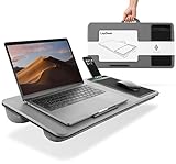 Simplain - Laptopkissen - Optimal zum Arbeiten aus dem Bett - Laptop unterlage bis zu 17 Zoll mit angenehmen Mauspad und praktischem Handyhalter Grau Modern