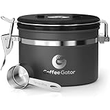 Coffee Gator Kaffeedose Luftdicht (Klein 0,9 L) - Kaffeebohnen Behälter aus Edelstahl mit CO2-Ventil & Datumsanzeige im Deckel - Aromadicht - Mit Messlöffel