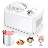 Homtone Eismaschine Selbstkühlend mit Kompressor, Kleine Eismaschine für Zuhause, Softeismaschine für Eiscreme, Frozen Joghurt, 100W, 0.8 L, inkl. Rezeptbuch/Aluminiumschüssel
