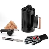 WILLBBQ Holzkohle-Kaminanzünder, robuster Premium-Kaminstarter für Holzkohlegrill, Grillzubehör mit hitzebeständigem Holzgriff und Schraubendreher für Outdoor-Grill, Camping (Dunkelschwarz)