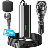 Zyncove Ladekabel Elektroauto Typ 2 Schuko: 3,68kW [1-phasig, 8m, 16A] Mobile Wallbox Ladestation Mit LED-Anzeigelampe, EV Charger Ladegerät für Model 3/Y, Enyaq, ID.3, ID.4, Q4 und Anderen PHEVs/EVs