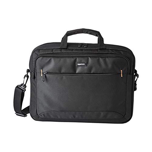 Amazon Basics- kompakte Laptoptasche, Umhängetasche/Tragetasche mit Taschen zur Aufbewahrung von Zubehör, für Laptops bis zu 15,6 Zoll (39,6 cm), Schwarz, 1 Stück