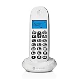 Motorola C1001CBW+ – Digitales DECT-Schnurlostelefon – Anrufblockierungsmodus, Anrufer-ID, Freisprecheinrichtung, Telefonbuch mit 50 Nummern, hintergrundbeleuchteter Bildschirm – Weiß