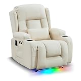 LIFTSHA Relaxsessel mit Liegefunktion für Erwachsene, Fernsehsessel Elektrisch Verstellbar mit Heizung & Vibrierende Massage, TV Sessel Heimkinositze mit LED-Umgebungslicht (1, Weiß)