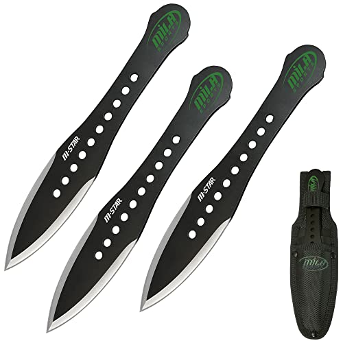 MILA SPORTs Wurfmesser-Set M-Star mit 3 Messern aus rostfreiem Edelstahl und Nylon-Gürtelscheide