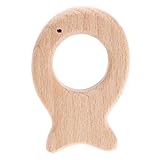 Cnrfeoap Beißring aus Holz in Fischform für Säuglinge, mit Holzzähnen, Schnullerclip, Holz