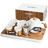 MIAMIO - Japanisches/Chinesisches Tee Set 6 x 100 ml/Asiatische Teekanne 620 ml mit Teesieb, Traditionelles Japanisches Teekanne Set für Teeliebhaber/Männer/Frauen (Weiß)