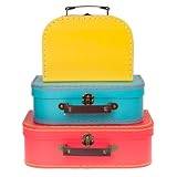 Jewelkeeper - Pappkoffer, Satz von 3 - Storage Geschenkboxen für Geburtstag, Hochzeit, Kinderzimmer, Büro Dekoration, Displays, Spielzeug, Fotos - Rot, Türkis und Gelb Aufbewahrungsboxen