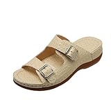 turnschuhe 2024 Sommer Summer beach sandals for woman Plus-size Wedge Sandal Shoes Fashion Casual Buckle Flats Slippers Comfort Journey P-350 Beige 6.5