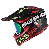 Broken Head FreakZone Motocross-Helm Schwarz-Grün-Rot matt – Cross-Helm + Crossbrille – MX – Quad – Supermoto (XL 61-62 cm)