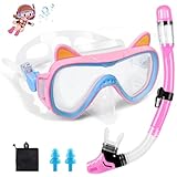Zikenis Taucherbrille Kinder, 4-16 Jahre Schnorchelset Kinder, 180°Panorama HD mit Dry Schnorchel, Kinder Schwimmbrille geeignet für Kinder Geschenk (Rosa)