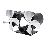 Omabeta Ofenventilator mit Wärmebetrieb und 4 Flügeln, Doppelkopf-Kaminventilator Als Ersatz für Petroleumofen, Brennholzofen (Silber)