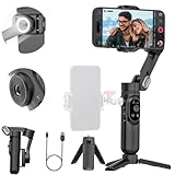 AOCHUAN 3-Achsen-Gimbal-Stabilisator für iPhone 16/15 Pro Android mit Gesichtserkennung, 1/4-Zoll-Gewinde, integriertes Fülllicht, tragbares Smartphone-Gimbal-Vlogging für TikTok-Smart X, Schwarz