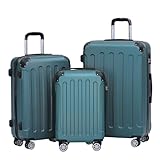 BEIBYE Hartschalen-Koffer Trolley Rollkoffer Reisekoffer Handgepäck 4 Rollen (M-L-XL-Set) (Dunkelgruen, Set)