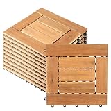 Herrselsam Holzfliesen Balkonfliesen Holz Fliesen, 30x30cm Balkonboden wetterfest mit Drainage, 11 Fliesen für 1m² Terrassenfliesen mit Klicksystem für Terrassen und Balkon