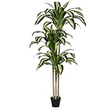 VeriNatural Künstlicher Drachenbaum 150cm - Künstliche Pflanzen wie echt, große Deko Kunstpflanzen mit UV-Schutz – Fake Pflanze, Kunstbaum für Wohnzimmer, Balkon, Büro, Badezimmer & Garten,VN123