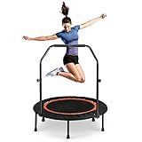 Fitness Trampolin mit Haltestange, Trampoline mit Klappfunktion, Durchmesser 100 cm, Leise, Gute Elastizität, mit 5 Verstellbaren Handgriffstufen, für Kinder und Erwachsene, Gartentrampolin Max.400lbs