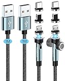 Kuulaa Magnetisches Ladekabel - 3 in 1 Magnet [2Stück, 1M+1M], 360°&180° Rotation, 3A Schnelllade & Datenübertragung für Typ C/Micro USB/i-Products
