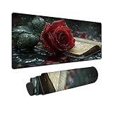 Mauspad XXL Rot Mousepad 70x30cm, Gaming Mauspad Rose Mit Vernähte Kanten WassXerdicht Anti-Rutsch, Gaming Zubehör Für Home Office Laptop, Verbessert Präzision und Geschwindigkei, Geschenke -TL27FO