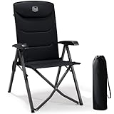 TIMBER RIDGE Campingstuhl Faltbar 150kg Kleines Packmaß Klappstuhl Camping Hohe Lehne mit 4 Positionen verstellbar mit Tasche Liegestuhl Alu für Garten Balkon Wohnmobil Schwarz