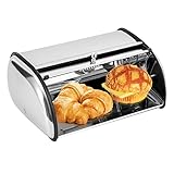 Brotkasten Edelstahl Brotbehälter Brotbox lebensmittelecht Aufbewahrungsbox Mit Sichtfenster Optimale Luftzirkulation Brotaufbewahrung Rollbrotkasten Pflegeleicht Für Brot Brötchen Kekse (K-001S)
