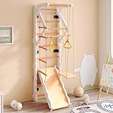 Sprossenwand Klettergerüst Indoor für Kinder, Kletterwand aus Holz inkl. Rutsche, Schaukel, Krabbelleiter, Klimmzugsbereich, Ringe, Spielgeräte, Turnwand, Jungle Gym-Set, bis 50kg