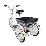 KumuJ 20 Zoll Dreirad für Erwachsene, 3-Rad-8-Gang-Seniorenfahrrad, 3-Rad-Fahrrad mit Einkaufskorb, Fahrrad mit Einkaufskorb Cargo-Bike für Erwachsene Senioren und Frauen,Höhenverstellbar (Weiß)