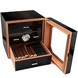 DRYIC Zigarrenkisten, Humidore, Hochglanz-Zigarrenhumidor Zigarrenkiste für 50-100 Zigarren, spanische Cecigar-Geschenkbox mit 3 Cetrays-Trennwänden, Hygrometer