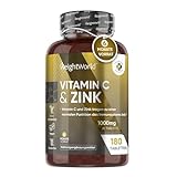 Vitamin C mit Zink Tabletten - 1000mg - 6 Monate Vorrat - Für Immunsystem, Energie, Knochen, Haut & Stoffwechsel (EFSA) - 180 vegane Tabletten - Alternative zu Kapseln & Pulver - Vit C von WeightWorld