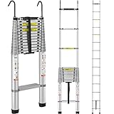 VEVOR Teleskopleiter, 18,5 m, Aluminium, Ein-Knopf-Einknopf, zusammenklappbare Ausziehleiter, 180 kg Kapazität mit rutschfesten Füßen, tragbare Mehrzweck-Kompaktleiter für Zuhause, Wohnmobil, Loft,