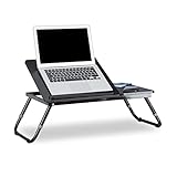 Relaxdays Laptoptisch, Lapschreibtisch, Betttisch, Betttablett, Notebooktisch, Beistelltisch, Laptop WTH 75 cm x 35 cm x 40 cm, Holz, schwarz, mit Leseklappe, höhenverstellbar, zusammenklappbar