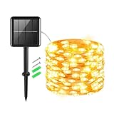 Gcstnn Solar Lichterkette Aussen, 1 Pack 5M 50LED Solar Lichter 8 Modi IP65 Wasserdicht Lichterkette für Hof, Garten, Terrasse, Balkon, Innen/Außen Dekorationen(Warm Weiß)