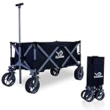 CCLIFE Bollerwagen Faltbar bis 80kg Belastbar Breite All Terrain Reifen Handwagen Klappbar mit Teleskopstange Bremsen Schwarz