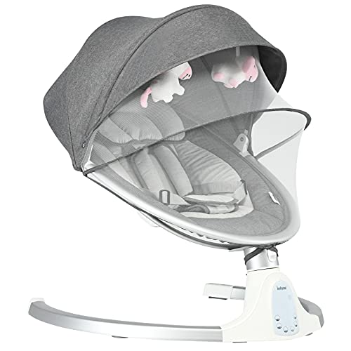 COSTWAY elektrische Babywippe mit 5 Schaukelposition Fernbedienung, Timing- & Bluetoothfunktion, Babyschaukel mit Musik, Spielzeug, abnehmbares Moskitonetz & Verdeck