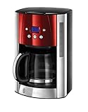 Russell Hobbs Kaffeemaschine [Digitaler Timer, Brausekopf für optimale Extraktion&Aroma] Luna Rot (max 12 Tassen, 1,5l Glaskanne, Warmhalteplatte, 1000W) Filterkaffeemaschine 23240-56