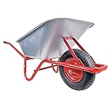 BPA Schubkarre 100l Liter verzinkt Luftrad Schubkarren groß Garten Scheibtruhe Bauschubkarre | Rahmen rot | Metallfelge | sehr stabil