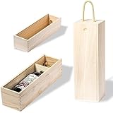 3 Holz Präsentationsboxen Geschenkboxen für je 1 Flasche Weinflasche aus natürlichem Paulownia-Holz mit Schiebedeckel Flaschenhalssicherung und Tragekordel