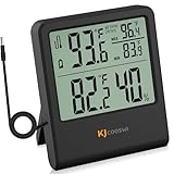 Digital Indoor Outdoor Thermometer Wired, Indoor Outdoor Temperature Monitor with Min/Max Record and Dual Probe Sensor for Home, Office, Greenhouse, Aquarium, Refrigerator, Freezer