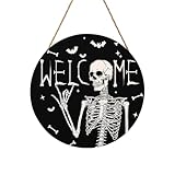 Helloween Deko Halloween Willkommen Zeichen Front Tür Holz Wand Kranz Wand Für Home Und Party Im Freien 1pc (Black, 30x30cm)