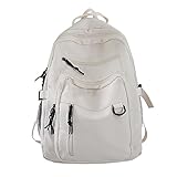 Rucksack für Studenten, großes Fassungsvermögen, einfarbig, mehrschichtige Tasche, Schultasche, Geldbörse, Rucksack für Damen, Größe M, weiß, Einheitsgröße
