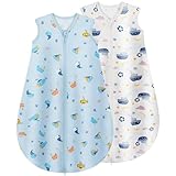 Yukkidds Schlafsack Baby Sommer 100% Baumwolle Sommerschlafsack 0.5 Tog 0-6 monate Neugeborene Schlummersack für kleine Jungen und Mädchen 2 Pack Blaues Schiff