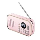 Sefdrert Tragbares FM-Radio, wiederaufladbar, klein, kabellos, Bluetooth-Lautsprecher, Surround-Stereo-Sound, USB, Vintage-Radio, Rosa