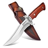Japaknives Survival Messer Feststehende Klinge, M390 Stahl Full Tang Scharfes Jagdmesser mit Holzgriff, Outdoor Messer mit Lederscheide, Bushcraft Messer Outdoor Geschenk für Männer