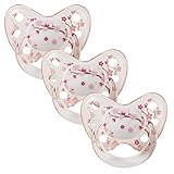 Dentistar® Silikon Schnuller 3er-Set – Größe 1 Schnuller 0-6 Monate – Zahn- & kieferfreundlicher Nuckel mit Dental-Stufe – BPA-frei – Made in Germany - Kirschblüte