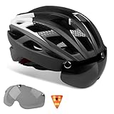 KINGLEAD Fahrradhelm Damen Herren Helm Fahrrad mit Licht MTB mit Magnetischem Visier,Verstellbarer Leichter Skaterhelm - Integriertem LED-Rücklicht
