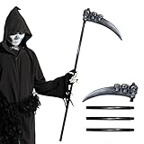 Halloween Sense mit Totenköpfen, Grim Reaper Sichel 90 cm, Todessense Halloween Waffen, Kunststoff Sensenmann Sense Requisite Wiederverwendbar für Halloween Karneval Kostüm Party Cosplay