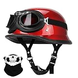 Uueybsg Vintage Deutsche Stil Motorrad Halbhelme Jethelm, Halbschalenhelm mit ECE, Motorradhelm mit Schutzbrille, Retro Rollerhelm Bike Cruiser Chopper Moped Scooter-Helm für Damen Herren