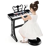 DREAMADE Kinder Keyboard, 37 Tasten E-Piano mit Notenständer & Mikrofon & Hocker, Klavier Spielzeug für Kinder ab 3 Jahren, Belastbar bis 50kg (Schwarz)